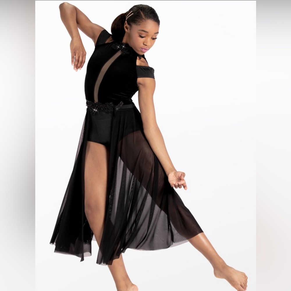 Weissman Dance Ice Skating Costume Black Maxi Dress Flowing Skirt: 10984